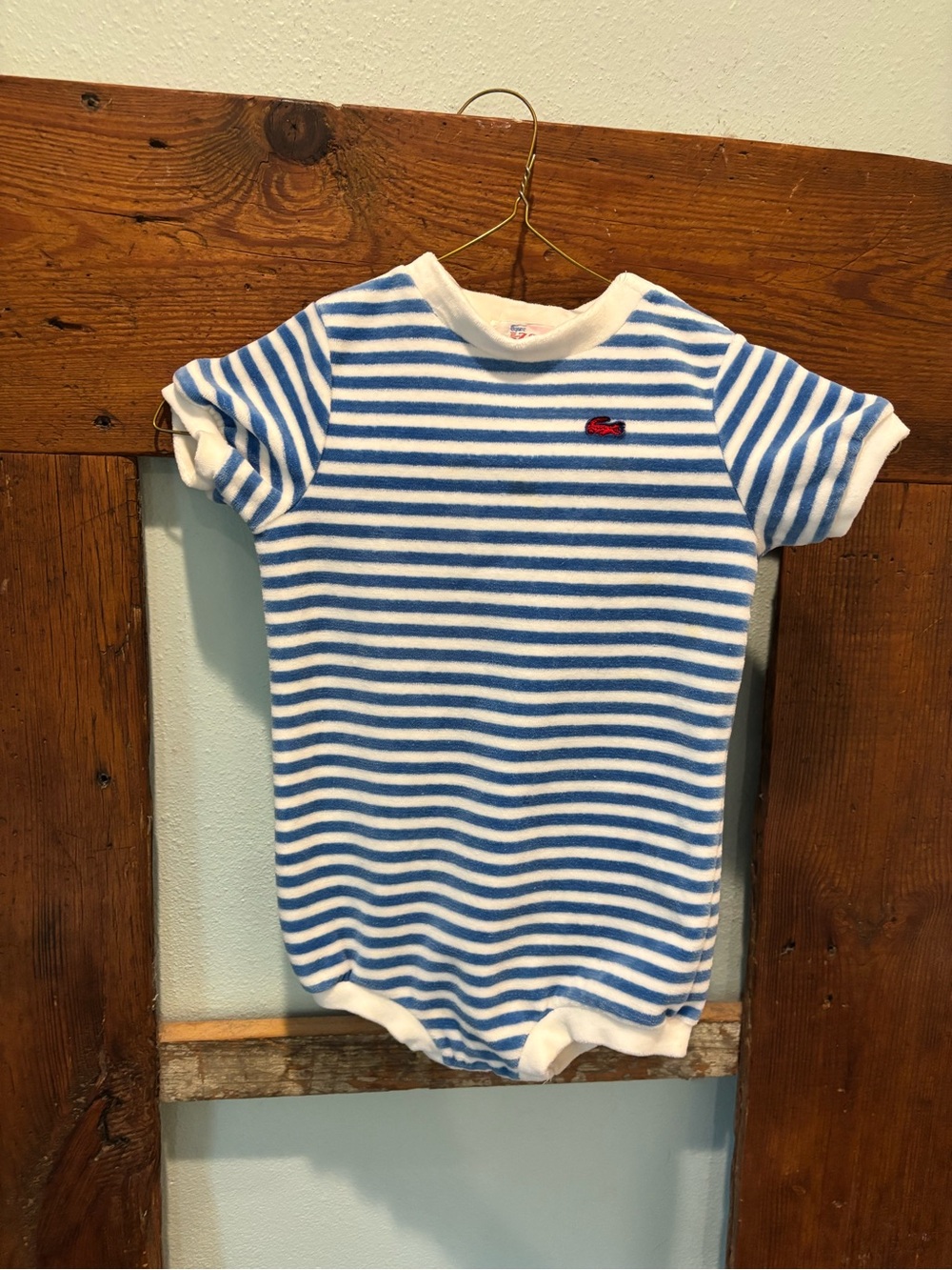 Vintage Lacoste Blue & White Striped Baby One-Piece Bodysuit